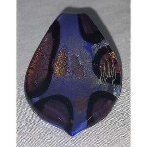 Vintage Art Glass Pendant Women OS Blue Gold Dichroic Swirl Leaf